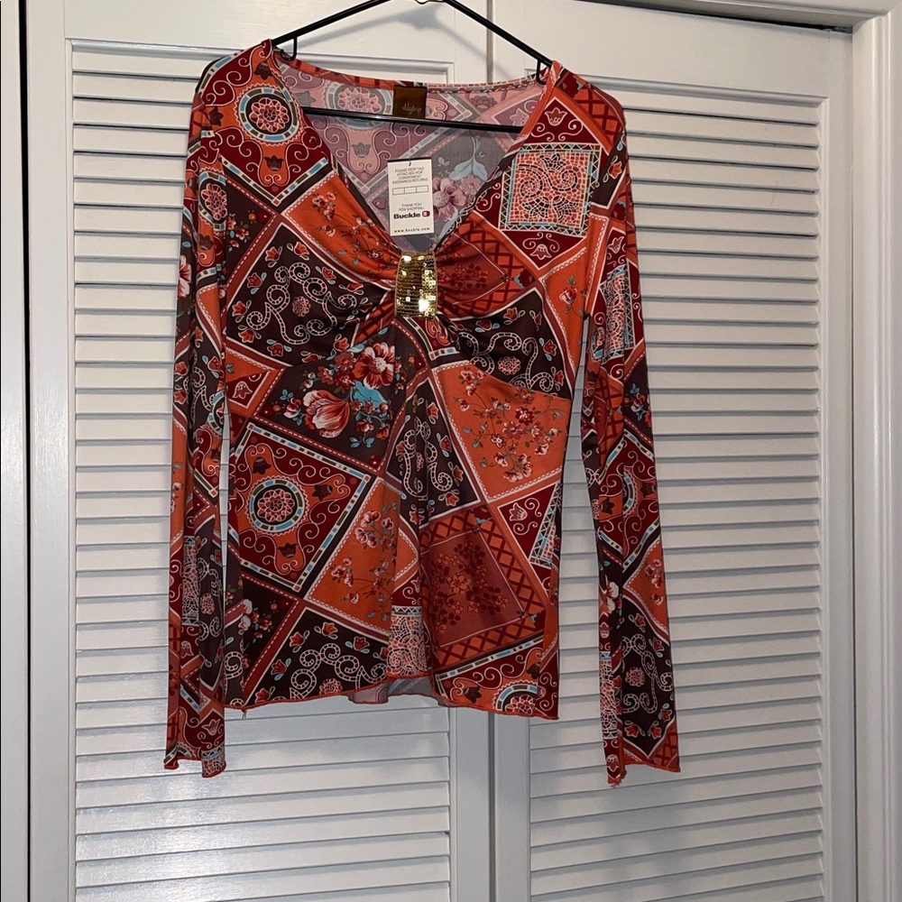 Daytrip Multicolor Patchwork Top. Size L